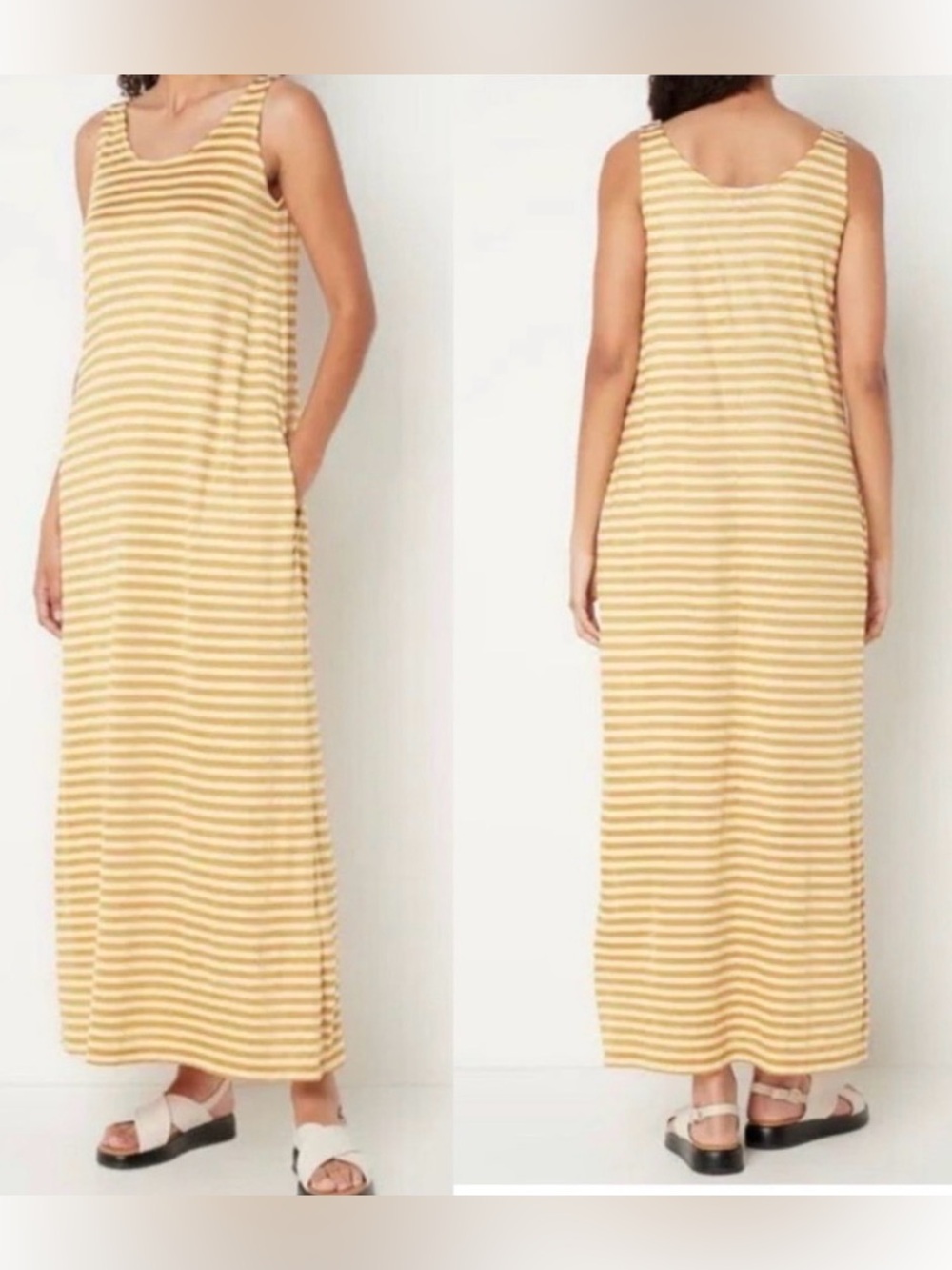 MaxMara Leisure Cina
Stripe Jersey Maxi Dress in Mustard NWT Size medium m